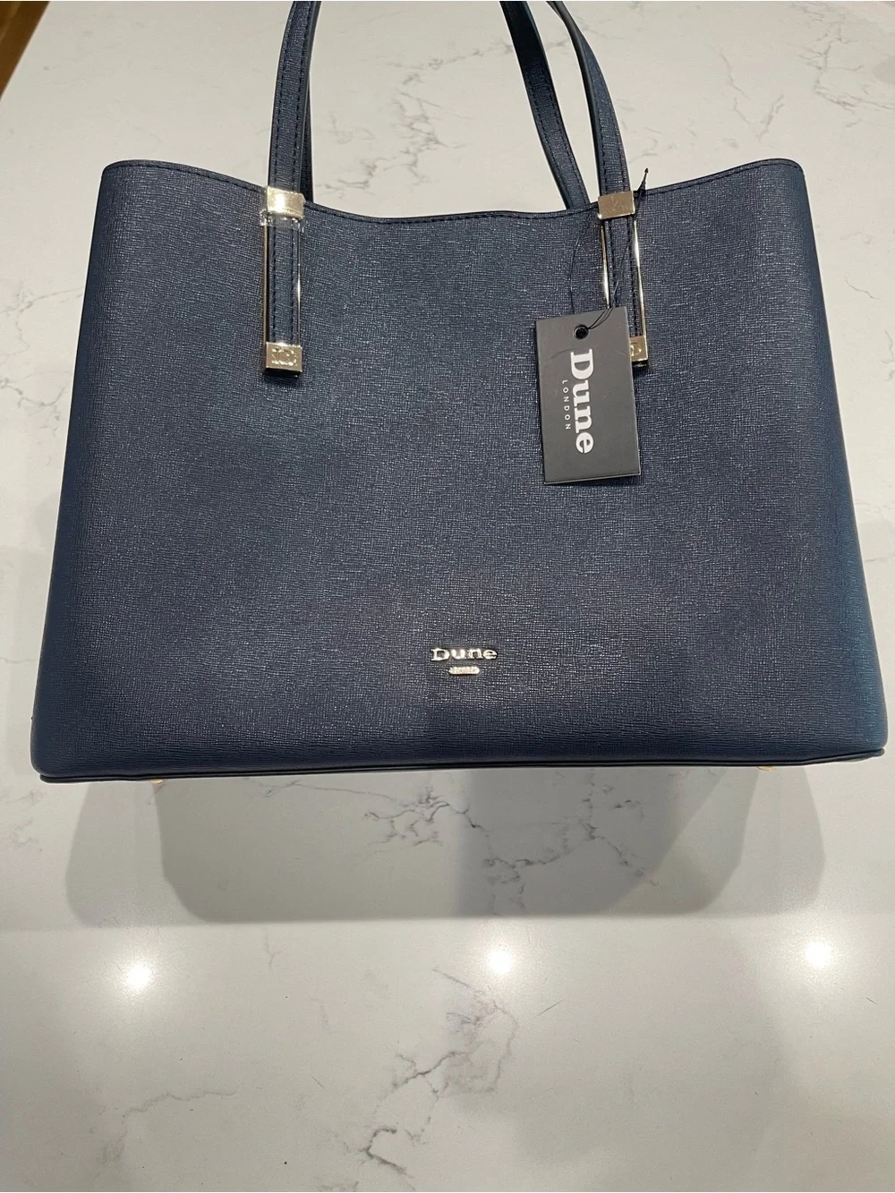 Dune London Navy Tote with Gold Hardware Accents